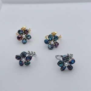 R59 Handmade Freshwater Baroque Pearl Opentop Freesize Flower Ring